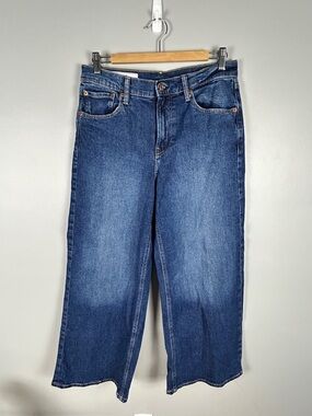 GAP High Rise Stride Wide Leg Jeans Size 6p Dark Wash Stretch Classic Staple